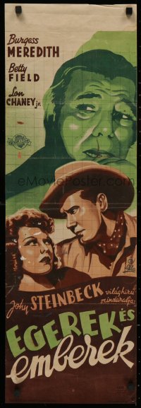4j0092 OF MICE & MEN Hungarian 11x33 1940 different art of Lon Chaney Jr, Steele & Field, very rare!