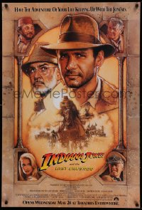 4j0910 INDIANA JONES & THE LAST CRUSADE advance 1sh 1989 Ford/Connery over a brown background by Drew