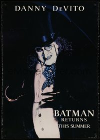 4j0176 BATMAN RETURNS teaser Japanese 29x41 1992 Burton, close-up of Danny DeVito as the Penguin!