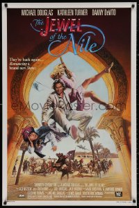 4j0929 JEWEL OF THE NILE 1sh 1985 Rodriguez art of Michael Douglas, Kathleen Turner & Danny DeVito!