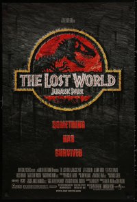 4j0941 JURASSIC PARK 2 DS 1sh 1997 Steven Spielberg, classic logo with T-Rex over red background!