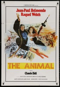 4j0068 ANIMAL Lebanese 1977 Jean-Paul Belmondo and sexy Raquel Welch swinging on rope by Yves Thos!