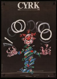 4j0493 CYRK Polish 26x37 1983 cool art of juggler by Waldemar Swierzy, 1883-1983, 100 years!