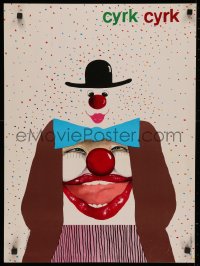 4j0443 CYRK Polish 19x25 1986 cool artwork of white-faced clown by Durale and Pietrowska!