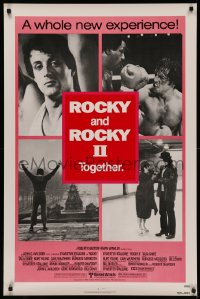 4j1062 ROCKY /ROCKY II 1sh 1980 Sylvester Stallone, Carl Weathers boxing classic double-bill, pink borders!
