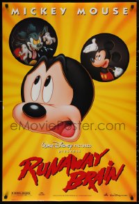 4j1071 RUNAWAY BRAIN DS 1sh 1995 Disney, great huge Mickey Mouse Jekyll & Hyde cartoon image!