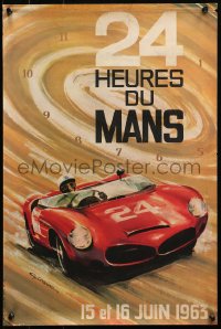 4j0624 24 HOURS OF LE MANS 16x23 French special poster 1963 Leygnac art of race car on track!
