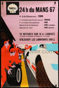 4j0625 24 HOURS OF LE MANS 16x24 French special poster 1967 art of pit crew changing race car tire!