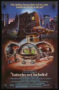 4j0543 BATTERIES NOT INCLUDED mini poster 1987 Steven Spielberg, great different art of robots!