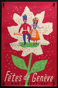 4j0598 FETES DE GENEVE 17x26 Swiss special poster 1957 people standing on a flower by Eric Poncy!