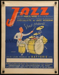 4j0410 JAZZ LES ETS MARCEL FAIVRE 17x21 French advertising poster 1950s drummer by J. Rassiat!