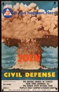 4j0670 JOIN CIVIL DEFENSE 14x22 special poster 1950s Bikini Atoll nuclear tests mushroom cloud!