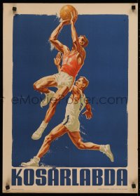 4j0608 KOSARLABDA 20x27 Hungarian special poster 1955 two athletes playing basketball by Denes Vincze!
