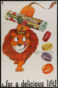 4j0481 LYONS 30x45 advertising poster 1960s lion carrying role of candy, for a delicious lift!