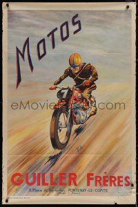 4j0635 MOTOS GUILLER FRERES 31x47 French special poster 1940s art of motorcyclist by Rob Roy!