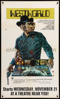 4j0516 WESTWORLD half subway 1973 Crichton, cyborg cowboy Yul Brynner by Neal Adams!