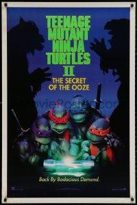 4j1142 TEENAGE MUTANT NINJA TURTLES II teaser DS 1sh 1991 Secret of the Ooze, border design!