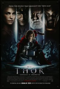 4j1150 THOR int'l advance DS 1sh 2011 cool image of Chris Hemsworth w/classic hammer, shows title!