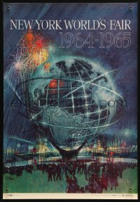4j0292 NEW YORK WORLD'S FAIR 11x16 travel poster 1961 art of the Unisphere & fireworks by Bob Peak!