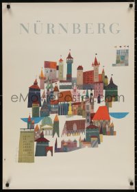 4j0298 NURNBERG 23x33 German travel poster 1960s Schillinger art of various buildings!