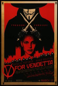 4j1175 V FOR VENDETTA teaser 1sh 2005 Wachowskis, art of Natalie Portman, Weaving, red design!