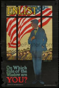 4j0321 ENLIST 26x39 WWI war poster 1917 Laura Brey troop art, on which side of the window are you?