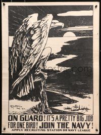 4j0319 ON GUARD 19x25 WWI war poster 1917 eagle overlooking harbor & ships by Matthews, ultra rare!
