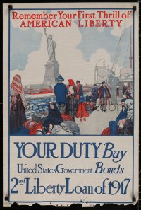 4j0323 YOUR DUTY 20x30 WWI war poster 1917 remember your first thrill of American liberty, rare!