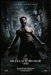 4j1188 WOLVERINE style C int'l teaser DS 1sh 2013 barechested Hugh Jackman kneeling w/ claws out!