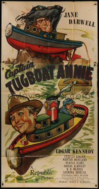 4k0544 CAPTAIN TUGBOAT ANNIE 3sh 1945 great cartoon artwork of Jane Darwell & Edgar Kennedy!