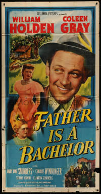 4k0554 FATHER IS A BACHELOR 3sh 1950 Coleen Gray calls Holden darling & kids call him dad!