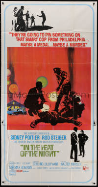 4k0568 IN THE HEAT OF THE NIGHT 3sh 1967 Sidney Poitier, Rod Steiger, Warren Oates, cool crime art!