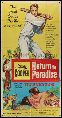 4k0598 RETURN TO PARADISE 3sh 1953 great art of Gary Cooper, from James A. Michener's story!