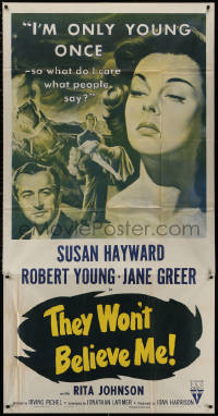 4k0616 THEY WON'T BELIEVE ME style A 3sh R1954 Susan Hayward, Robert Young & sexy Jane Greer, noir!