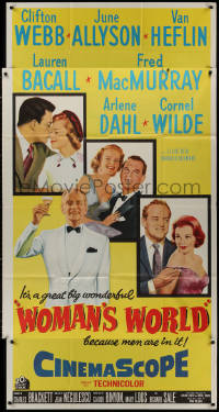 4k0623 WOMAN'S WORLD 3sh 1954 June Allyson, Clifton Webb, Van Heflin, Lauren Bacall, Arlene Dahl!