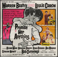 4k0447 PROMISE HER ANYTHING 6sh 1966 art of Warren Beatty w/fingers crossed & pretty Leslie Caron!