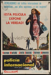 4k0679 PICKUP ALLEY Argentinean 1957 art of Anita Ekberg running, this is a picture about DOPE!