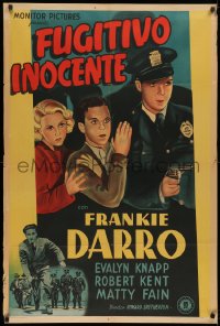 4k0701 WANTED BY THE POLICE Argentinean 1938 great art of Frankie Darro, Knapp & policeman, rare!