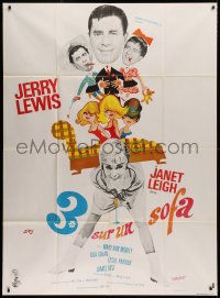 4k0759 3 ON A COUCH French 1p 1966 different art of wacky Jerry Lewis & sexy Janet Leigh by Siry!