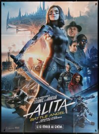 4k0772 ALITA: BATTLE ANGEL teaser French 1p 2019 the CGI cyborg character with sword & top cast!