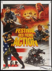 4k0942 FESTIVAL DES FILMS D'ACTION French 1p 1980s montage with art by Jean Mascii & Michel Landi!