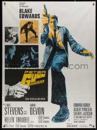 4k0989 GUNN French 1p 1967 Blake Edwards, cool full-length art of Craig Stevens w/revolver!