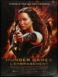 4k1010 HUNGER GAMES: CATCHING FIRE French 1p 2013 close up of Jennifer Lawrence as Katniss with bow!
