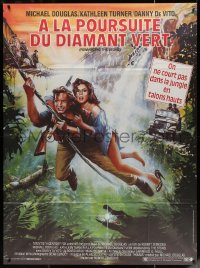 4k1211 ROMANCING THE STONE French 1p 1984 Robert Zemeckis, art of Michael Douglas & Kathleen Turner!