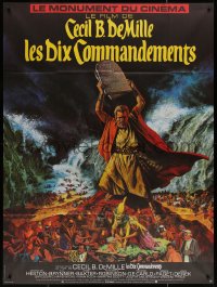 4k1267 TEN COMMANDMENTS French 1p R1970s Cecil B. DeMille classic, art of Charlton Heston w/tablets!