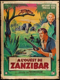 4k1328 WEST OF ZANZIBAR style A French 1p 1954 Grinsson art of Anthony Steel & Sheila Sim in Africa!