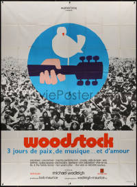 4k0731 WOODSTOCK French 4p 1970 classic rock & roll concert, great Skolnick art above title, rare!