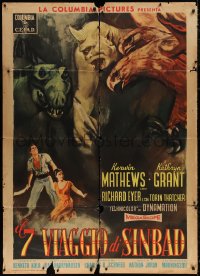 4k0170 7th VOYAGE OF SINBAD Italian 1p 1959 Ray Harryhausen, great different art of monsters, rare!