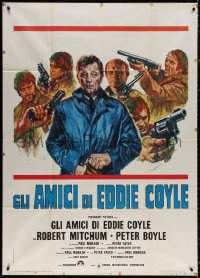 4k0498 FRIENDS OF EDDIE COYLE Italian 1p 1974 Avelli art of Robert Mitchum & crooks with guns!