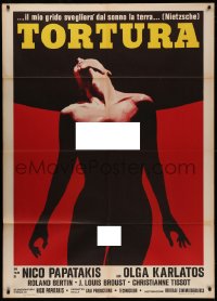 4k0188 GLORIA MUNDI Italian 1p 1977 art of tortured naked Olga Karlatos, directed by Nikos Papatakis